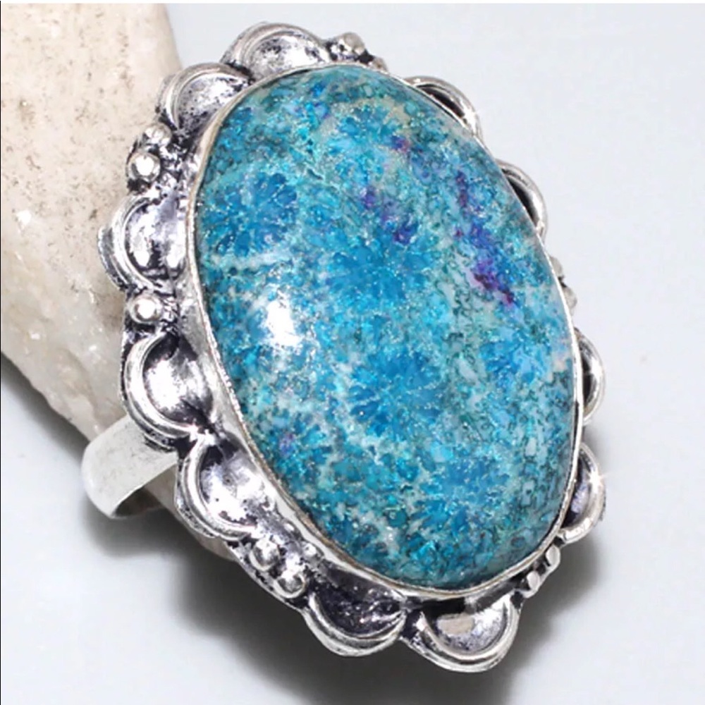 Gorgeous coral fossil sterling inlay Ring